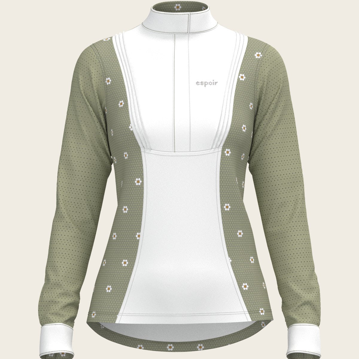 Mosaic Daises in Olive Short Pleated Long Sleeve Show Shirt - Espoir Equestrian - Equiluxe Tack