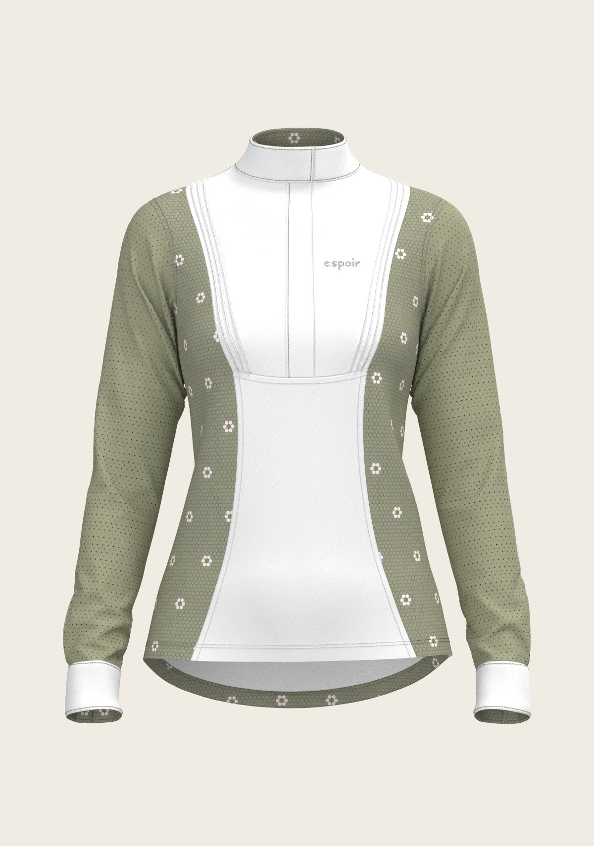 Mosaic Daises in Olive Short Pleated Long Sleeve Show Shirt - Espoir Equestrian - Equiluxe Tack