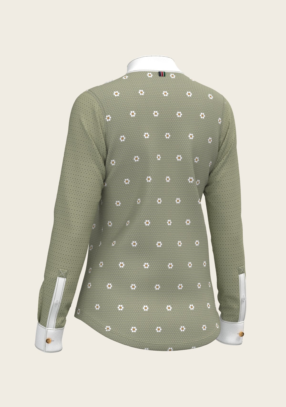 Mosaic Daises in Olive Short Pleated Long Sleeve Show Shirt - Espoir Equestrian - Equiluxe Tack