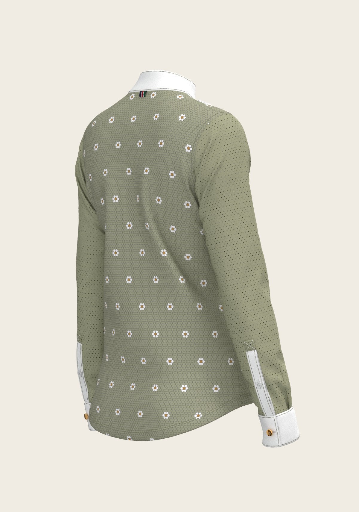 Mosaic Daises in Olive Short Pleated Long Sleeve Show Shirt - Espoir Equestrian - Equiluxe Tack