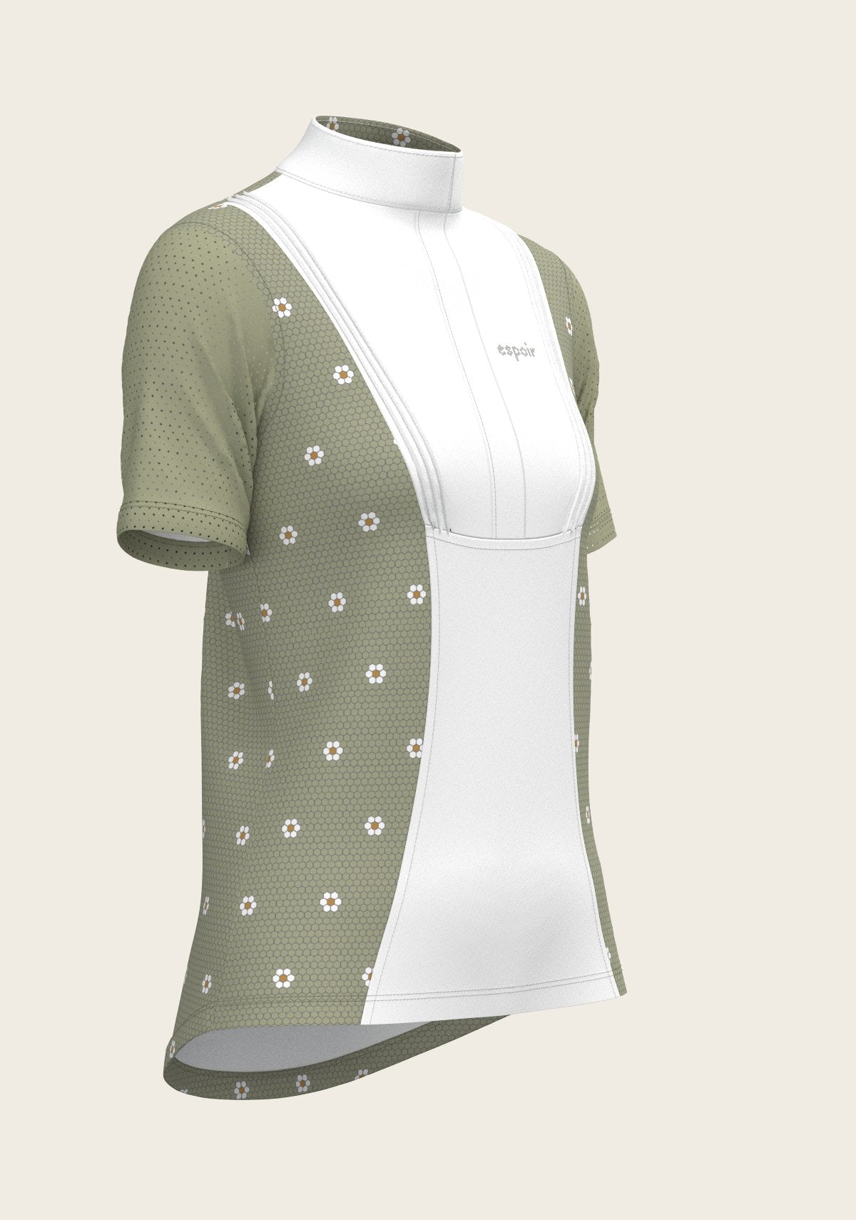 Mosaic Daises in Olive Short Pleated Short Sleeve Show Shirt - Espoir Equestrian - Equiluxe Tack