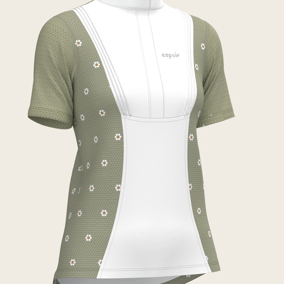 Mosaic Daises in Olive Short Pleated Short Sleeve Show Shirt - Espoir Equestrian - Equiluxe Tack