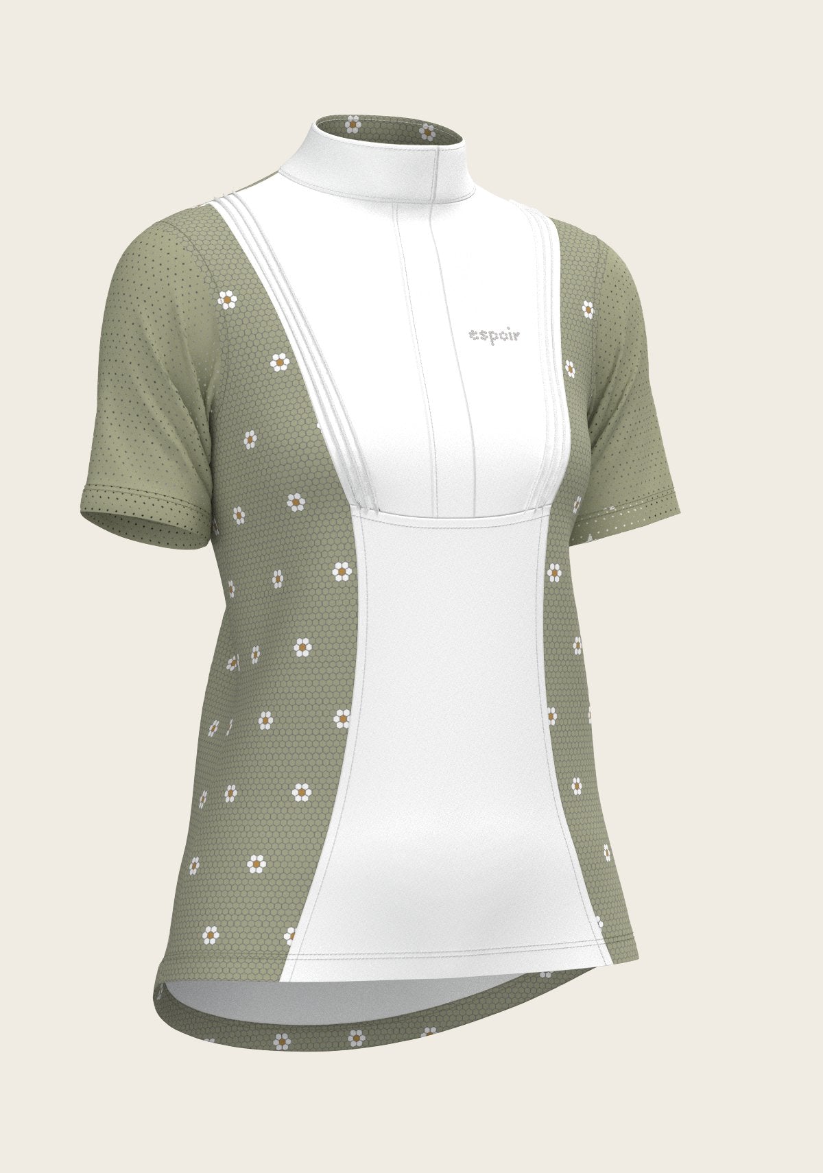 Mosaic Daises in Olive Short Pleated Short Sleeve Show Shirt - Espoir Equestrian - Equiluxe Tack