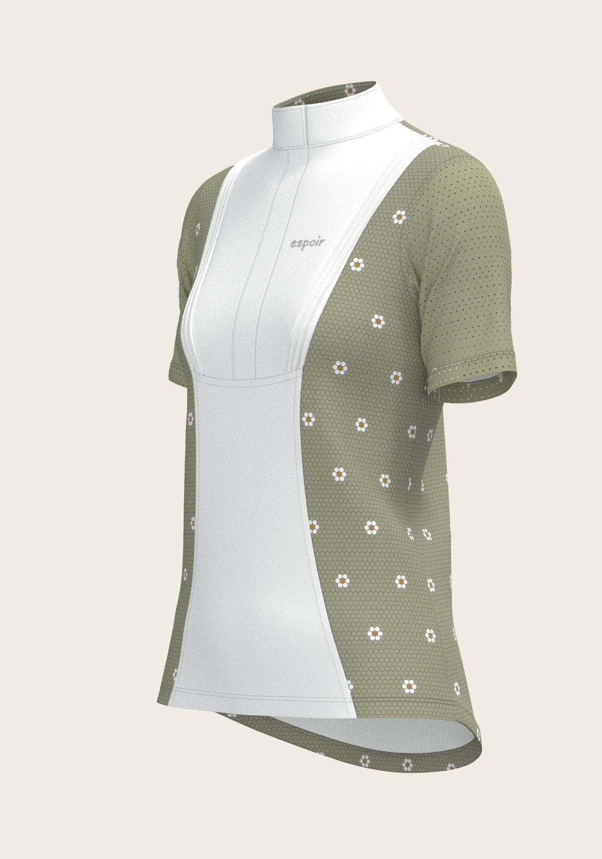 Mosaic Daises in Olive Short Pleated Short Sleeve Show Shirt - Espoir Equestrian - Equiluxe Tack