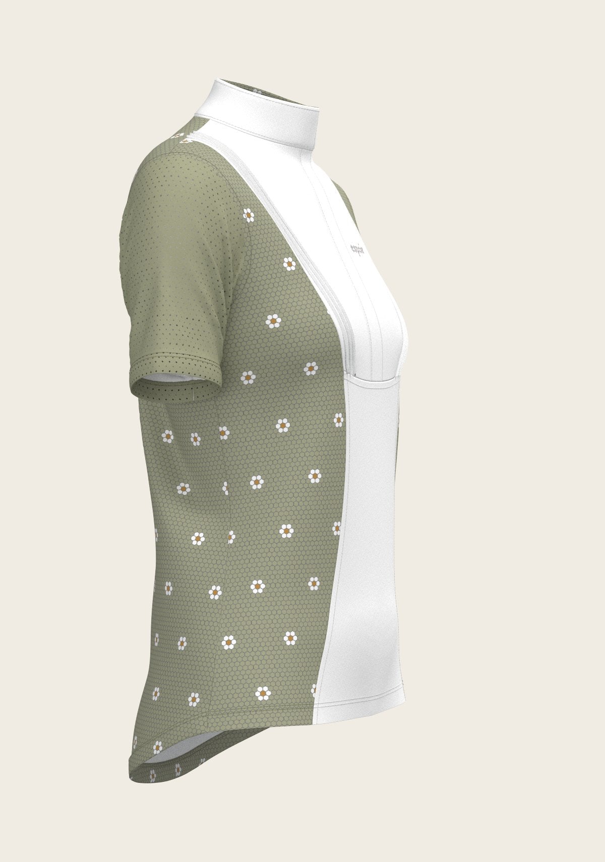 Mosaic Daises in Olive Short Pleated Short Sleeve Show Shirt - Espoir Equestrian - Equiluxe Tack