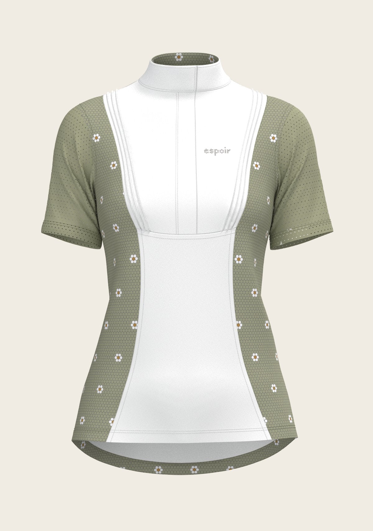 Mosaic Daises in Olive Short Pleated Short Sleeve Show Shirt - Espoir Equestrian - Equiluxe Tack