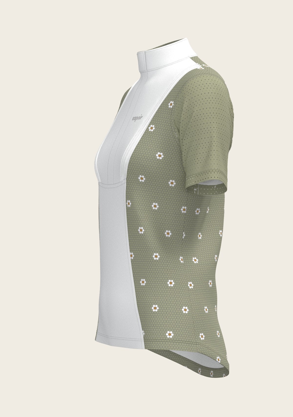 Mosaic Daises in Olive Short Pleated Short Sleeve Show Shirt - Espoir Equestrian - Equiluxe Tack