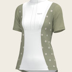 Mosaic Daises in Olive Short Pleated Short Sleeve Show Shirt - Espoir Equestrian - Equiluxe Tack