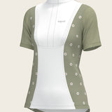 Mosaic Daises in Olive Short Pleated Short Sleeve Show Shirt - Espoir Equestrian - Equiluxe Tack