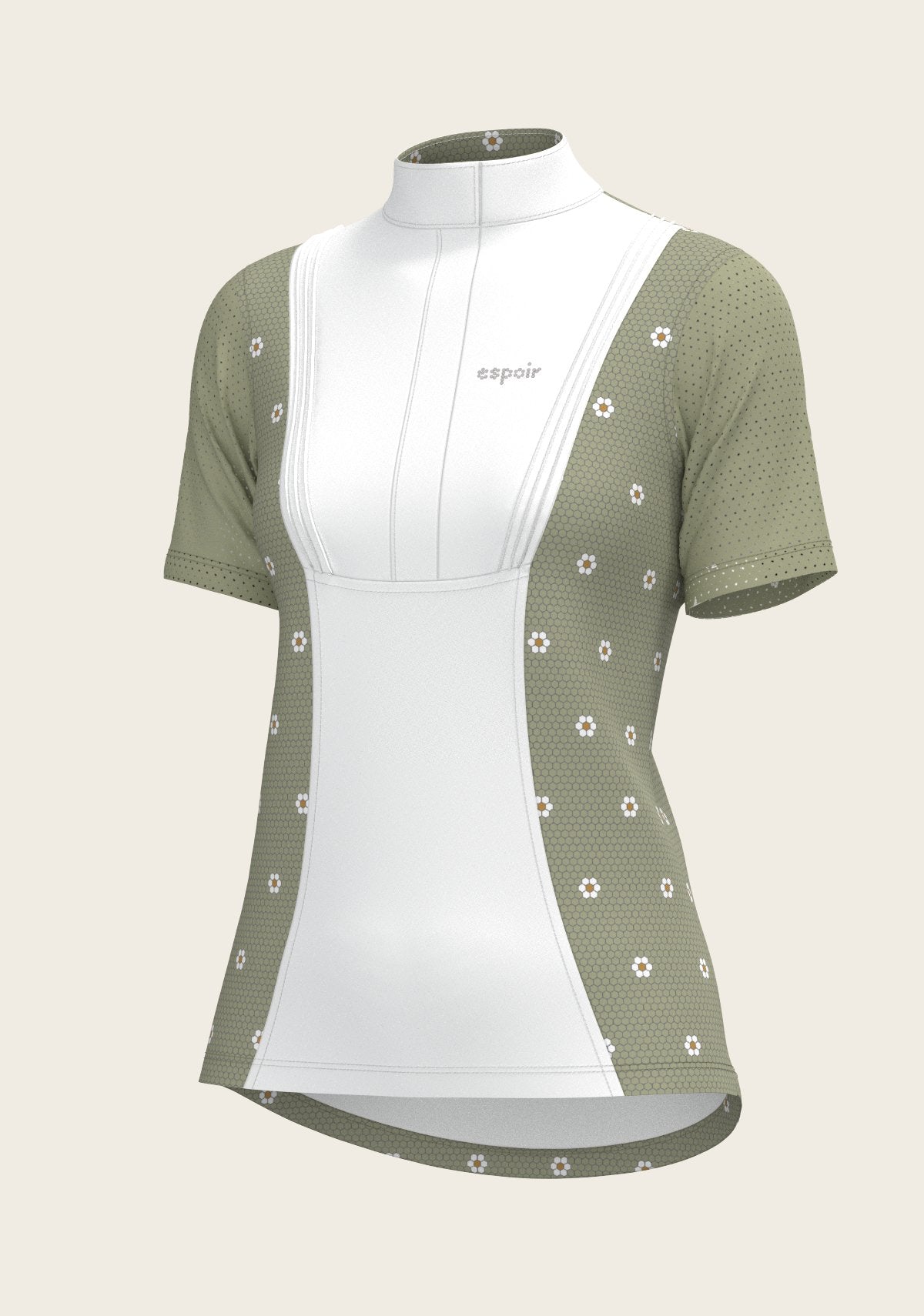 Mosaic Daises in Olive Short Pleated Short Sleeve Show Shirt - Espoir Equestrian - Equiluxe Tack