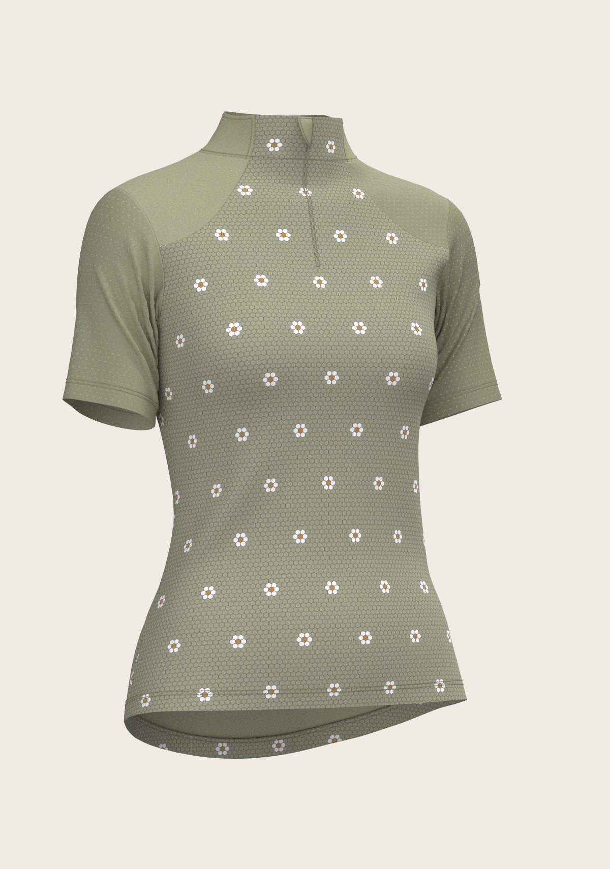 Mosaic Daises in Olive Short Sleeve Sport Sun Shirt - Espoir Equestrian - Equiluxe Tack