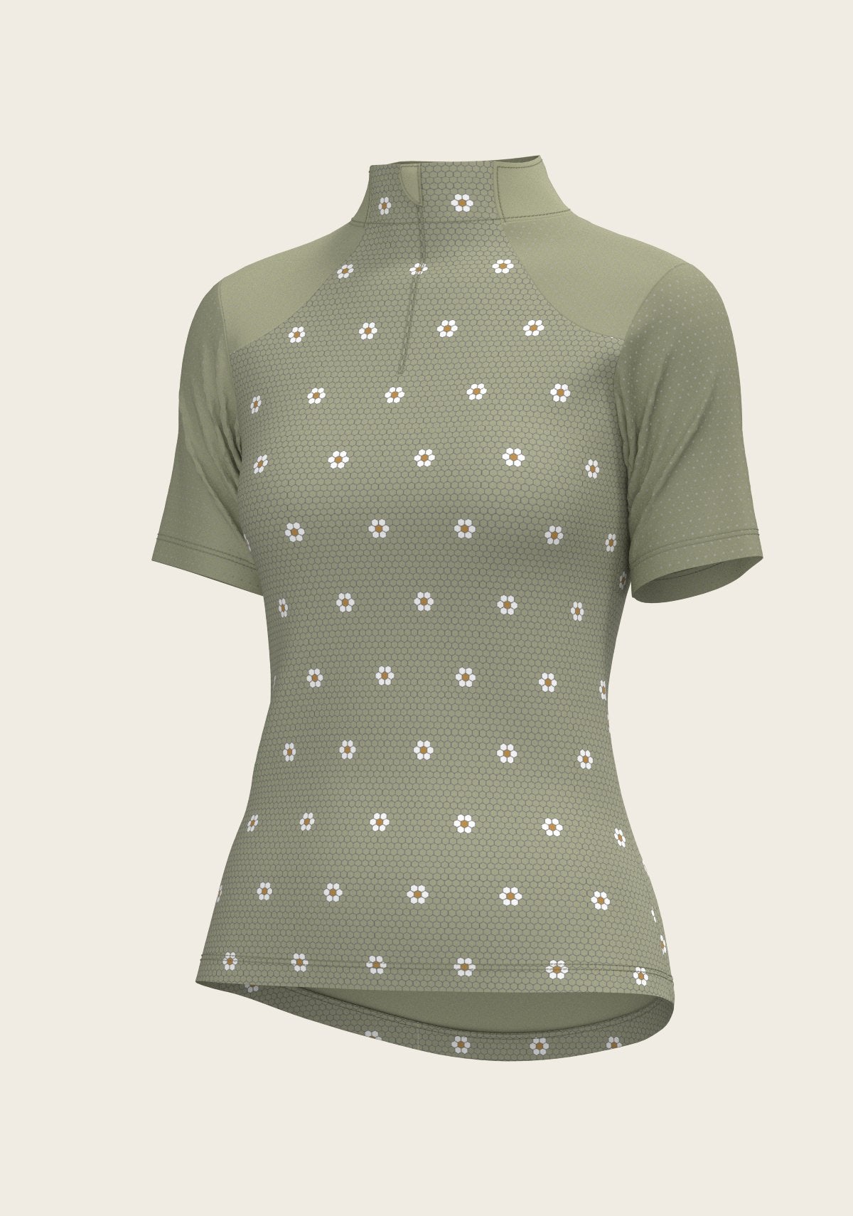 Mosaic Daises in Olive Short Sleeve Sport Sun Shirt - Espoir Equestrian - Equiluxe Tack