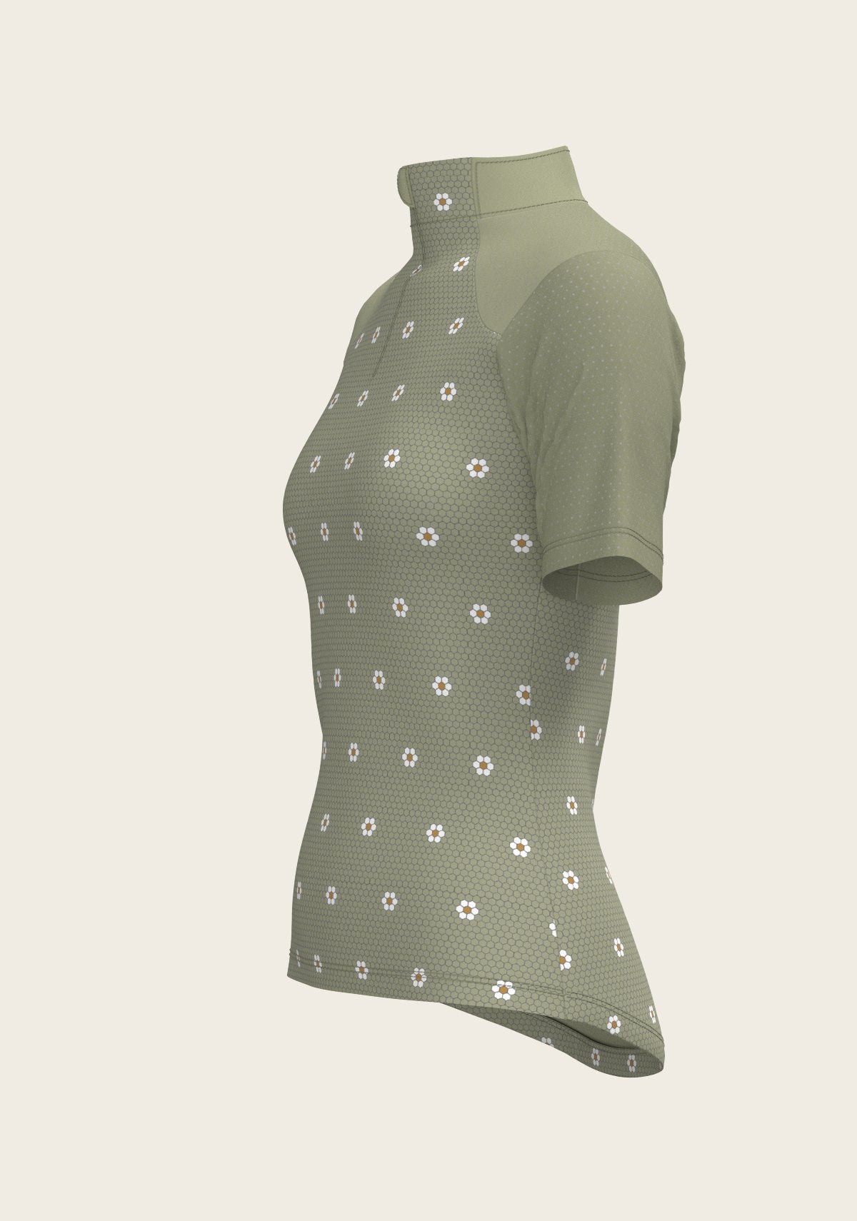 Mosaic Daises in Olive Short Sleeve Sport Sun Shirt - Espoir Equestrian - Equiluxe Tack