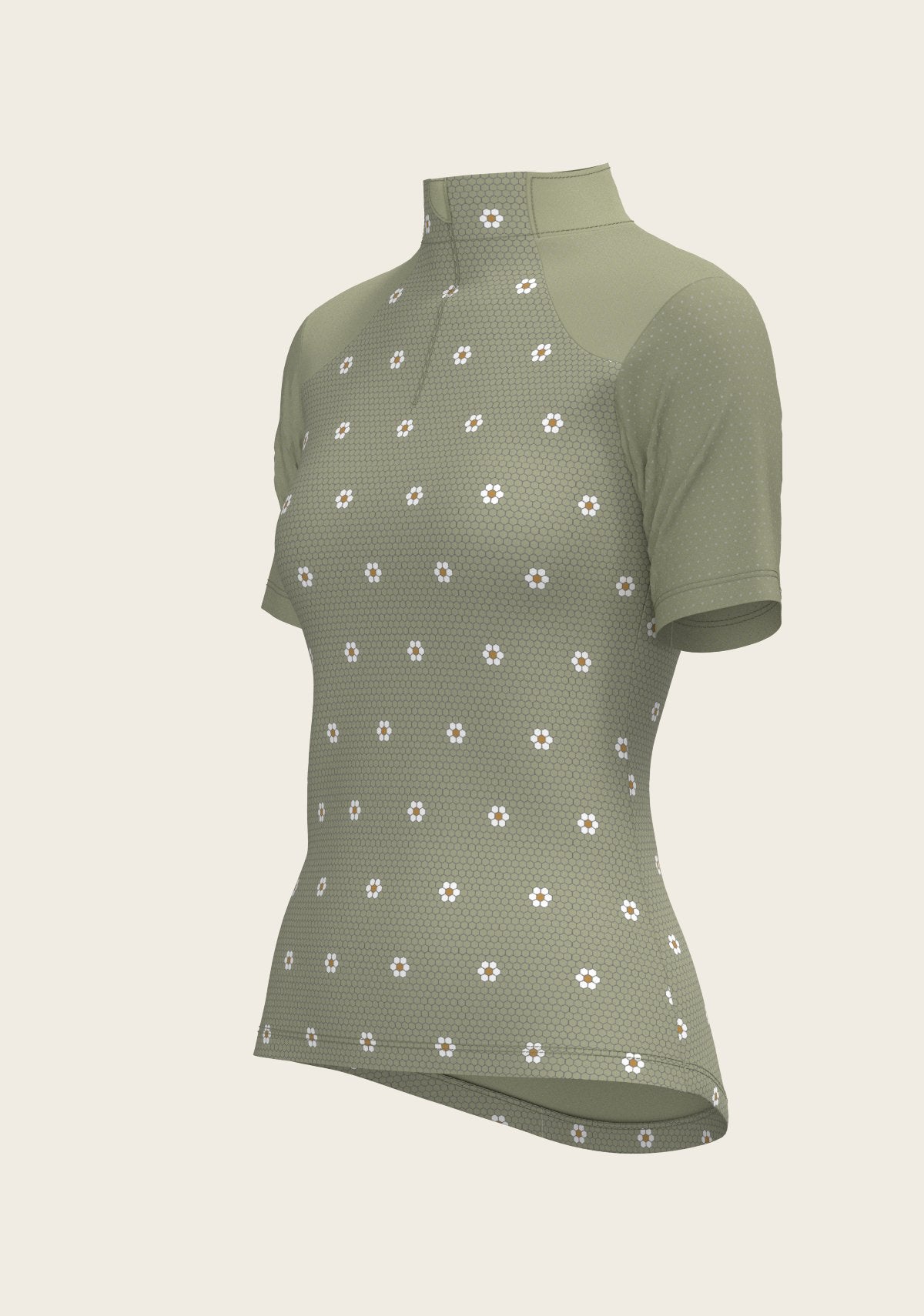 Mosaic Daises in Olive Short Sleeve Sport Sun Shirt - Espoir Equestrian - Equiluxe Tack