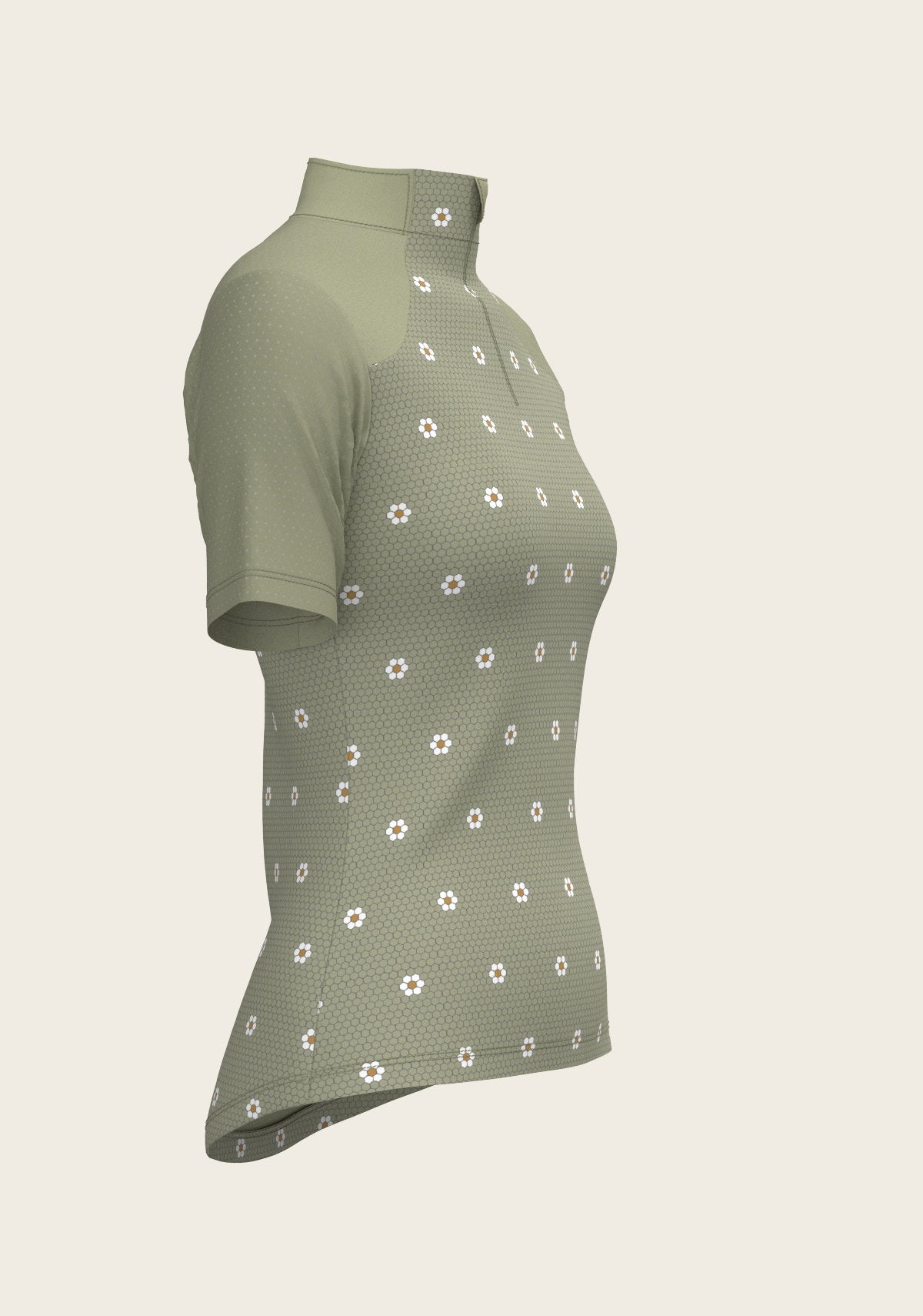 Mosaic Daises in Olive Short Sleeve Sport Sun Shirt - Espoir Equestrian - Equiluxe Tack