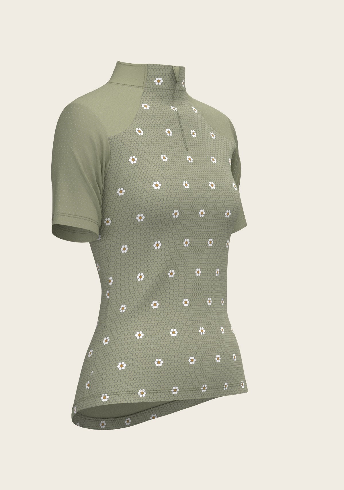 Mosaic Daises in Olive Short Sleeve Sport Sun Shirt - Espoir Equestrian - Equiluxe Tack