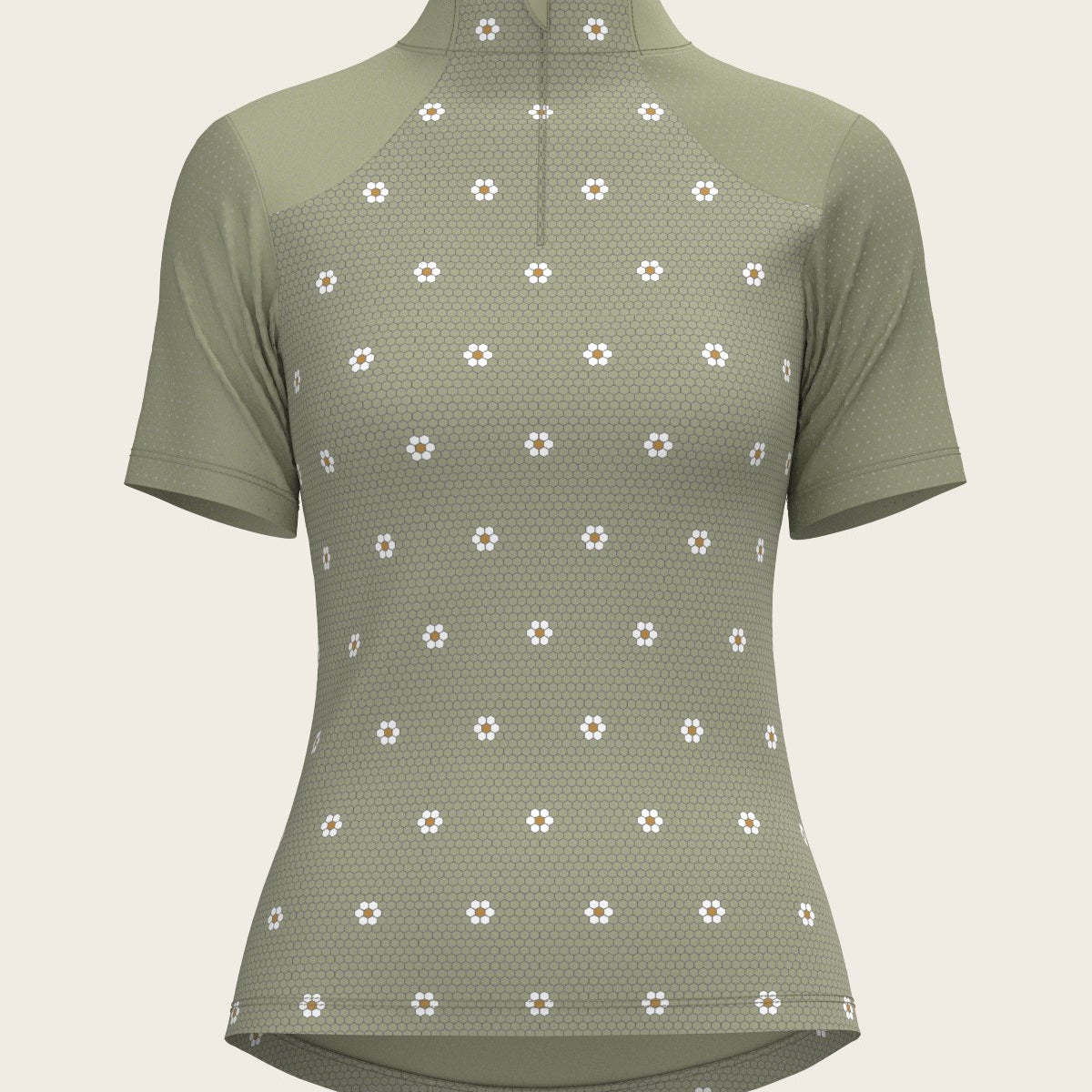 Mosaic Daises in Olive Short Sleeve Sport Sun Shirt - Espoir Equestrian - Equiluxe Tack