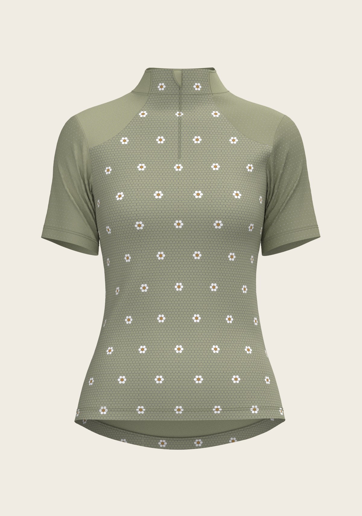 Mosaic Daises in Olive Short Sleeve Sport Sun Shirt - Espoir Equestrian - Equiluxe Tack