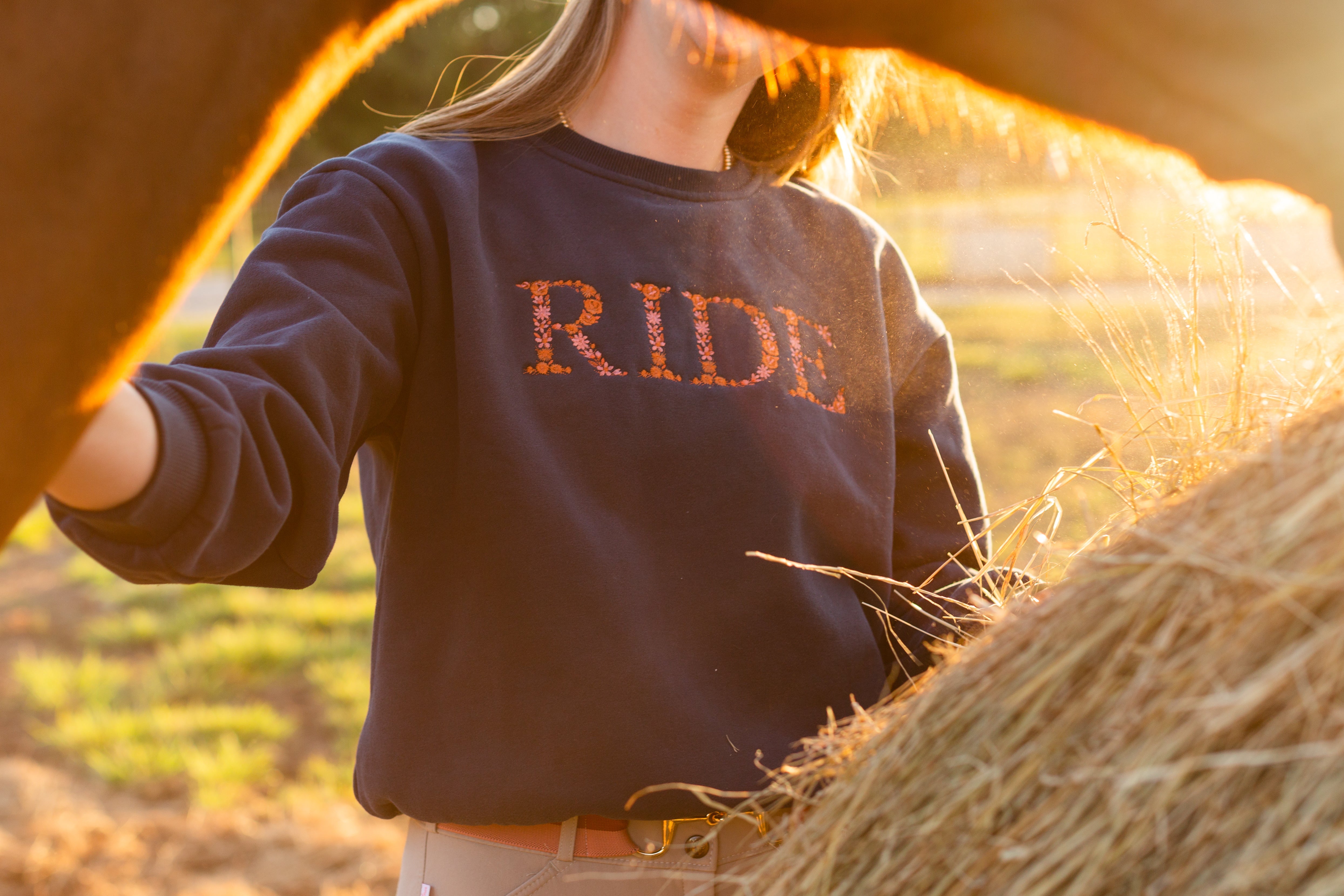 Navy "RIDE" Sweatshirt - Rust - Ellany - Equiluxe Tack