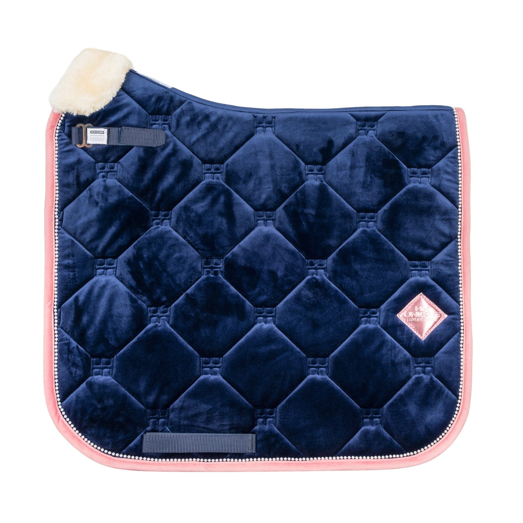 Navy Velvet Pearl Dressage Saddle Pad - FlexiTabz™© - Equiluxe Tack
