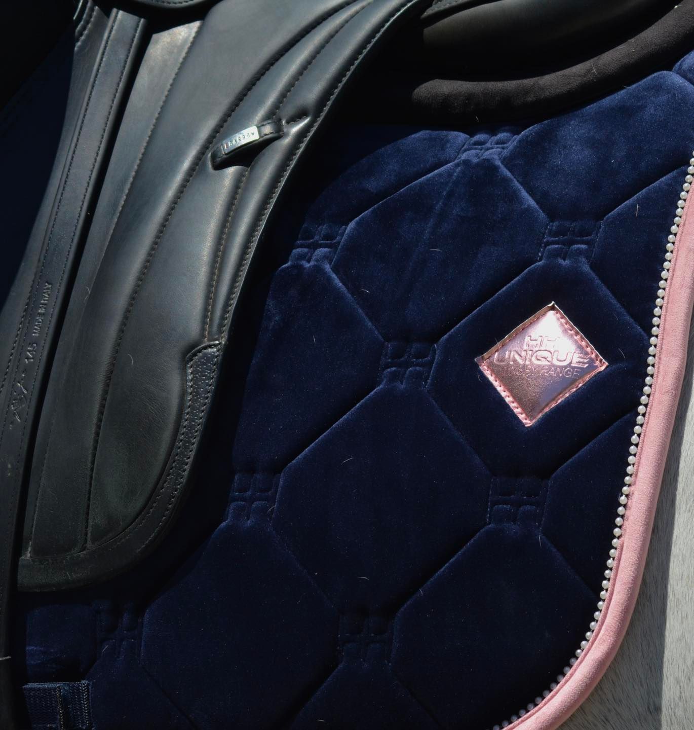 Navy Velvet Pearl Dressage Saddle Pad - FlexiTabz™© - Equiluxe Tack