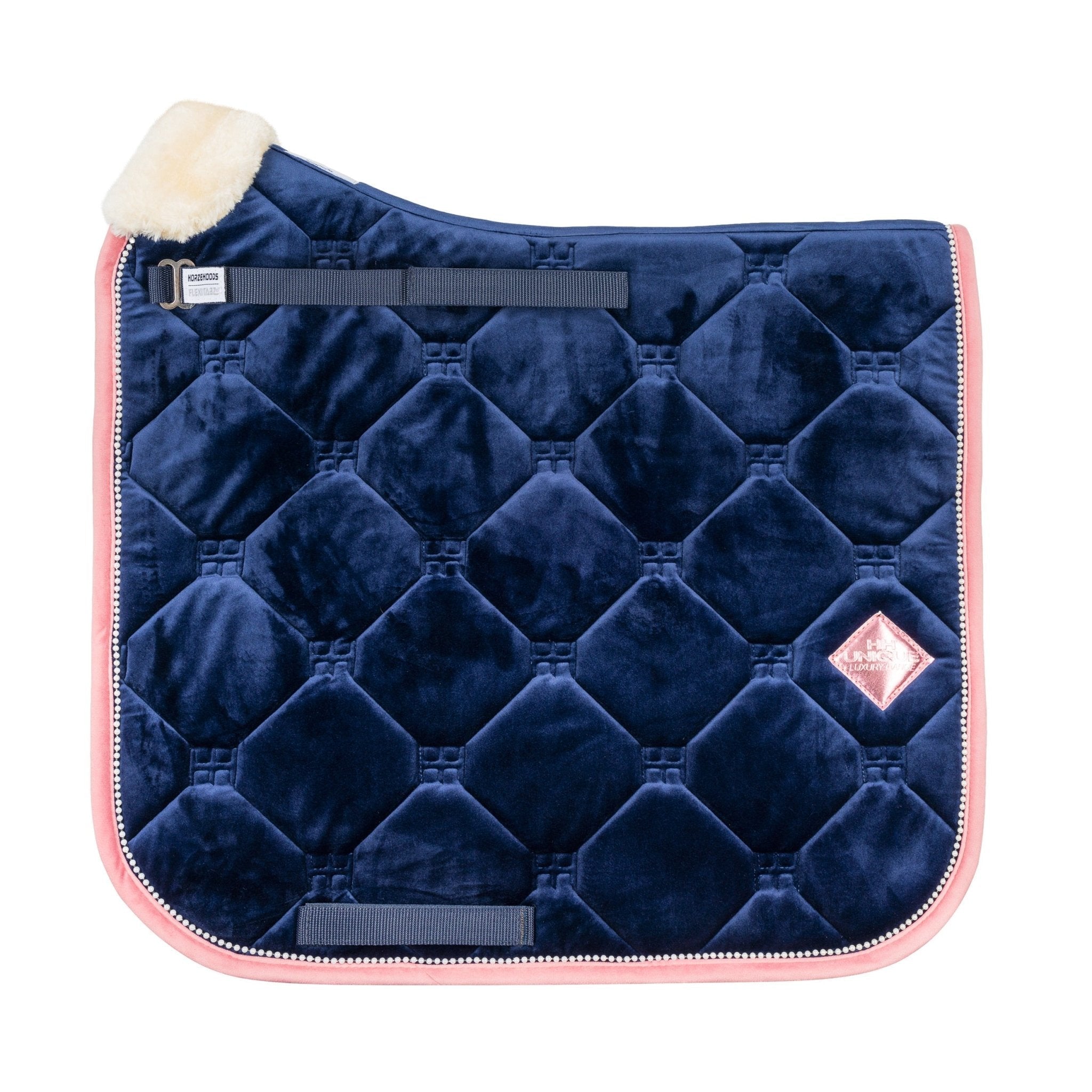 Navy Velvet Pearl Dressage Saddle Pad - FlexiTabz™© - Equiluxe Tack