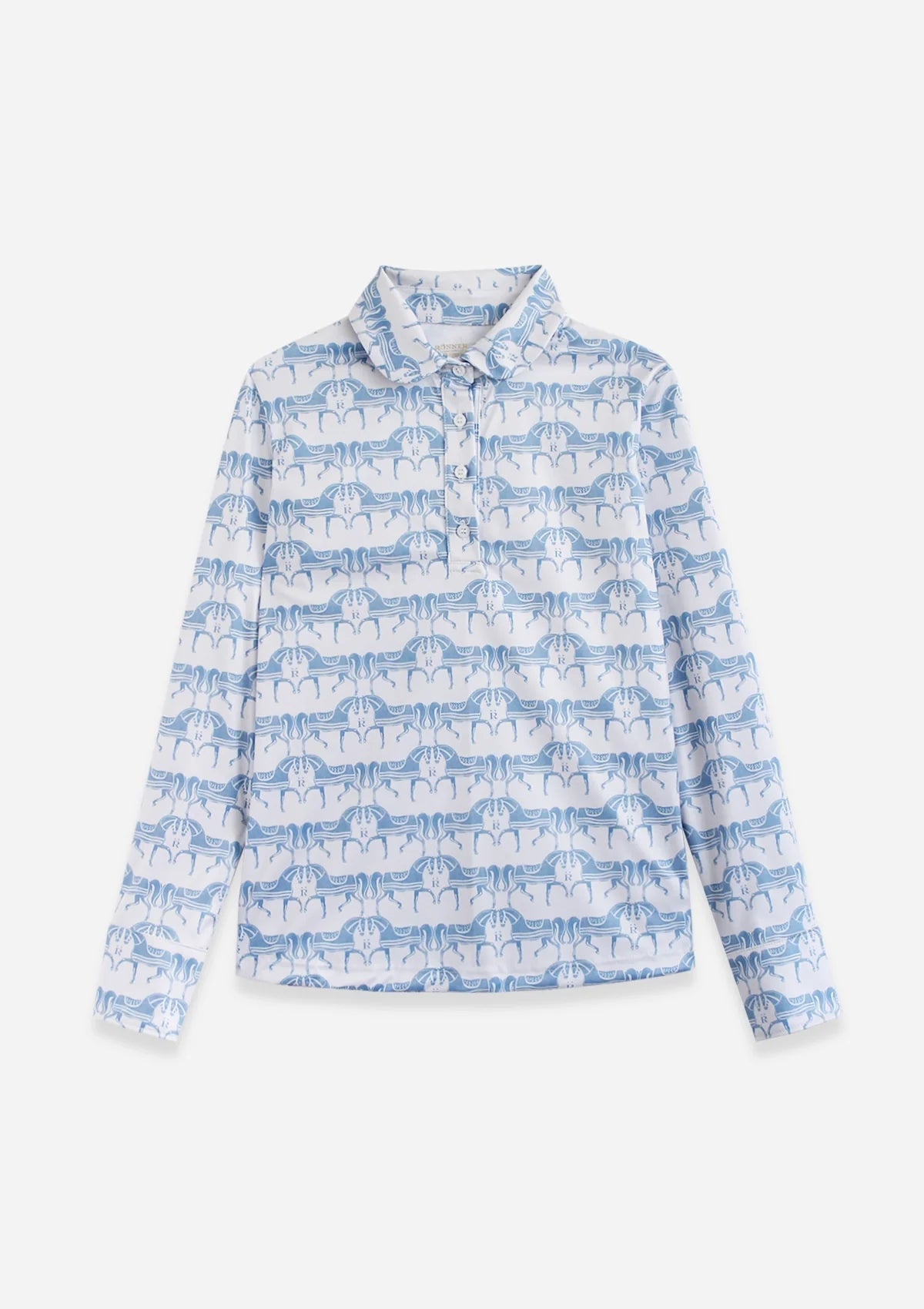 Noelia Classic Polo - Shirt Long Sleeve Steed Print | Light Blue - Rönner - Equiluxe Tack