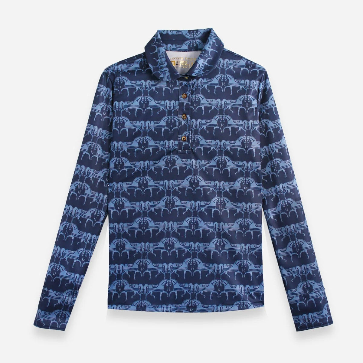 Noelia Classic Polo - Shirt Long Sleeve Steed Print | Sapphire - Rönner - Equiluxe Tack