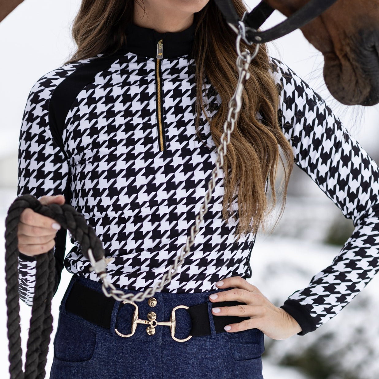 Novella Equestrian 'The Juri' Houndstooth Mid - Weight Riding Shirt - Novella Equestrian - Equiluxe Tack