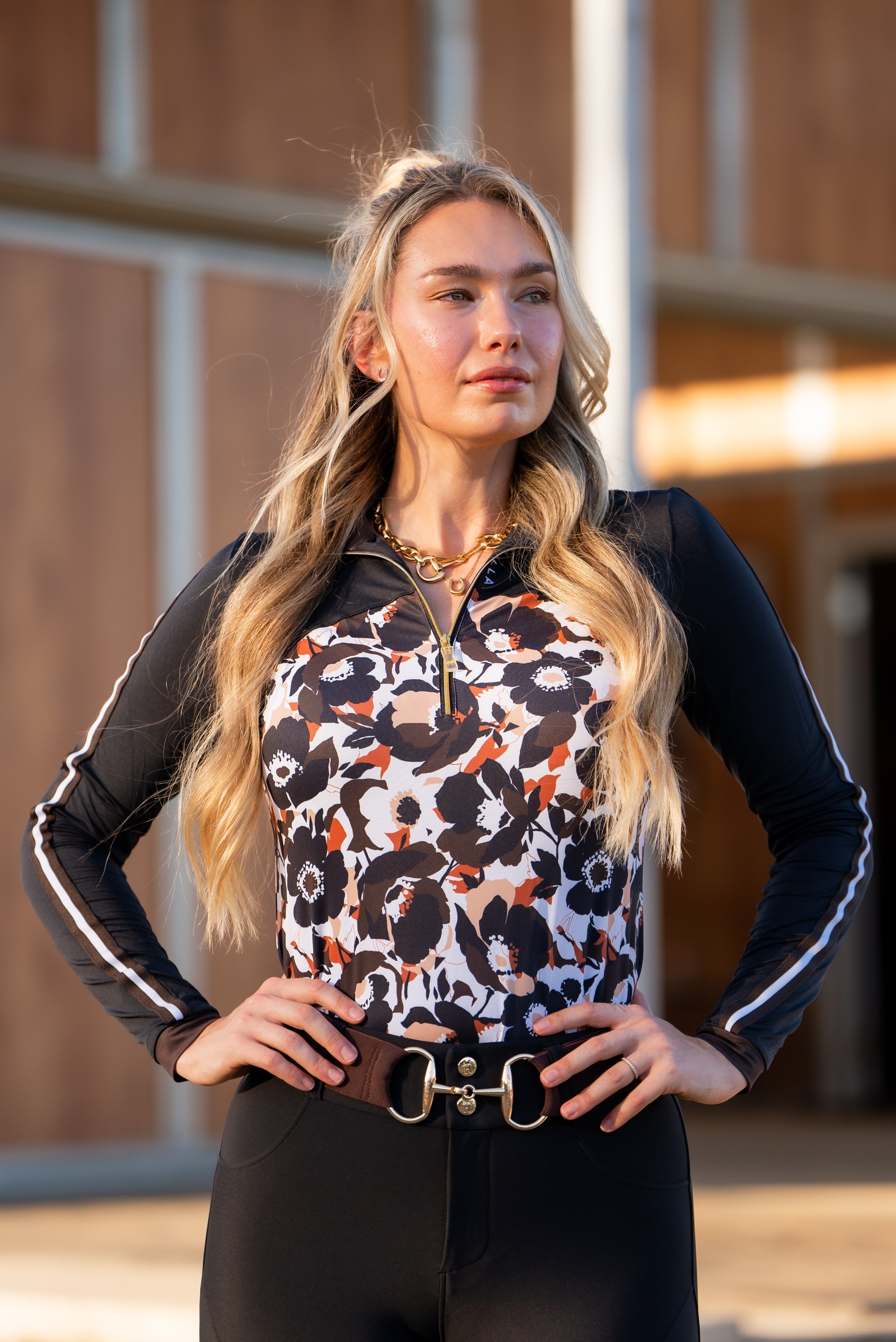 Novella Equestrian "The Madison" Floral Long Sleeve - Medium - Novella Equestrian - Equiluxe Tack