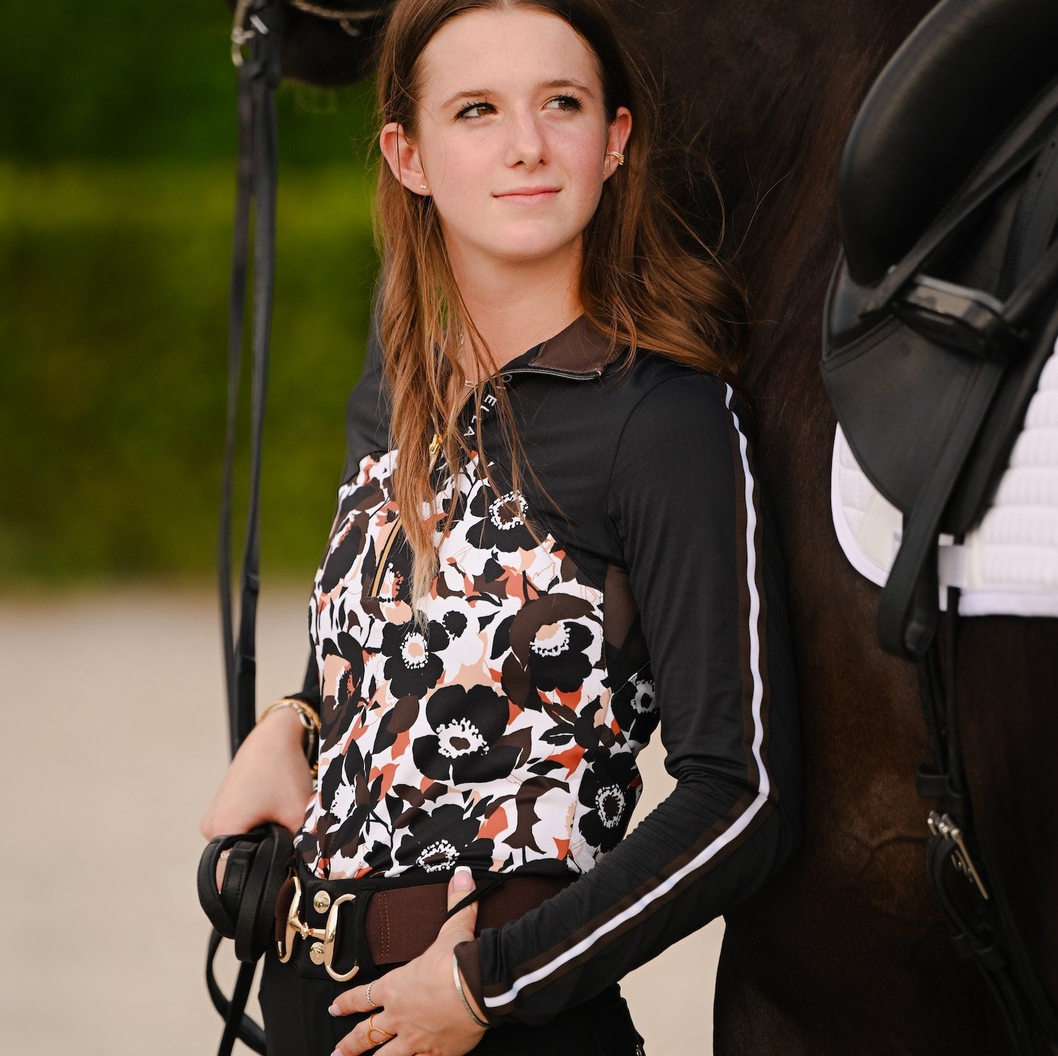 Novella Equestrian "The Madison" Floral Long Sleeve - Medium - Novella Equestrian - Equiluxe Tack