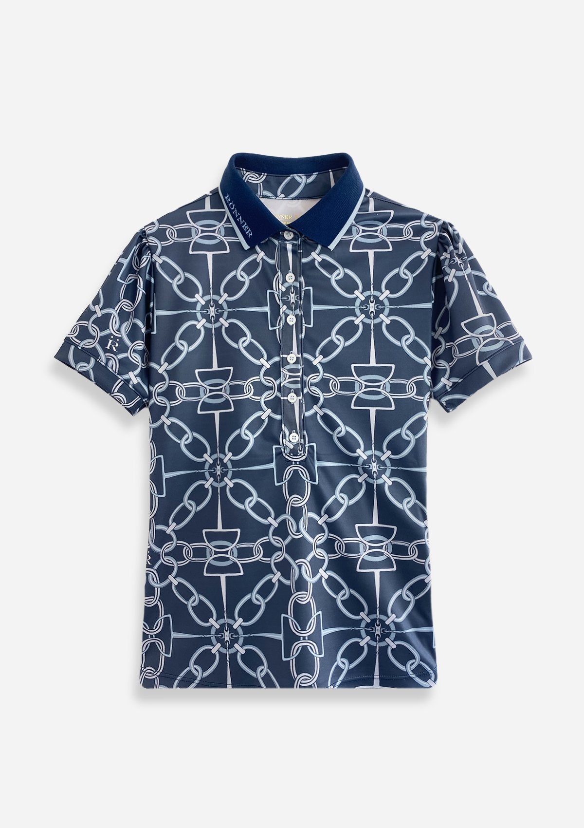 Olivia Polo - Shirt Short Sleeve | Chainlink Print | Navy - Rönner - Equiluxe Tack