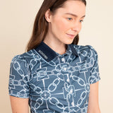 Olivia Polo - Shirt Short Sleeve | Chainlink Print | Navy - Rönner - Equiluxe Tack