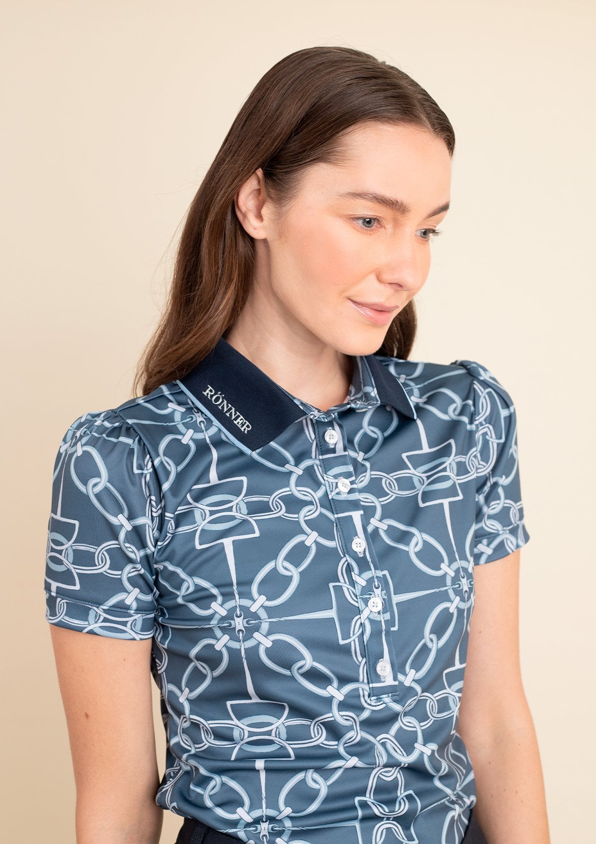 Olivia Polo - Shirt Short Sleeve | Chainlink Print | Navy - Rönner - Equiluxe Tack