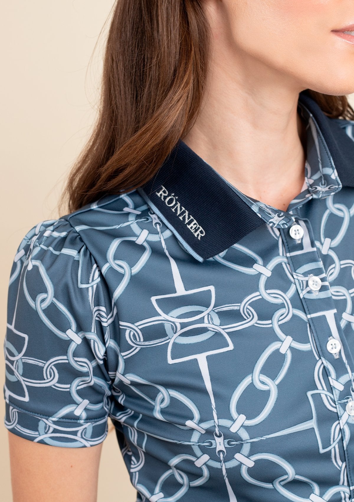 Olivia Polo - Shirt Short Sleeve | Chainlink Print | Navy - Rönner - Equiluxe Tack