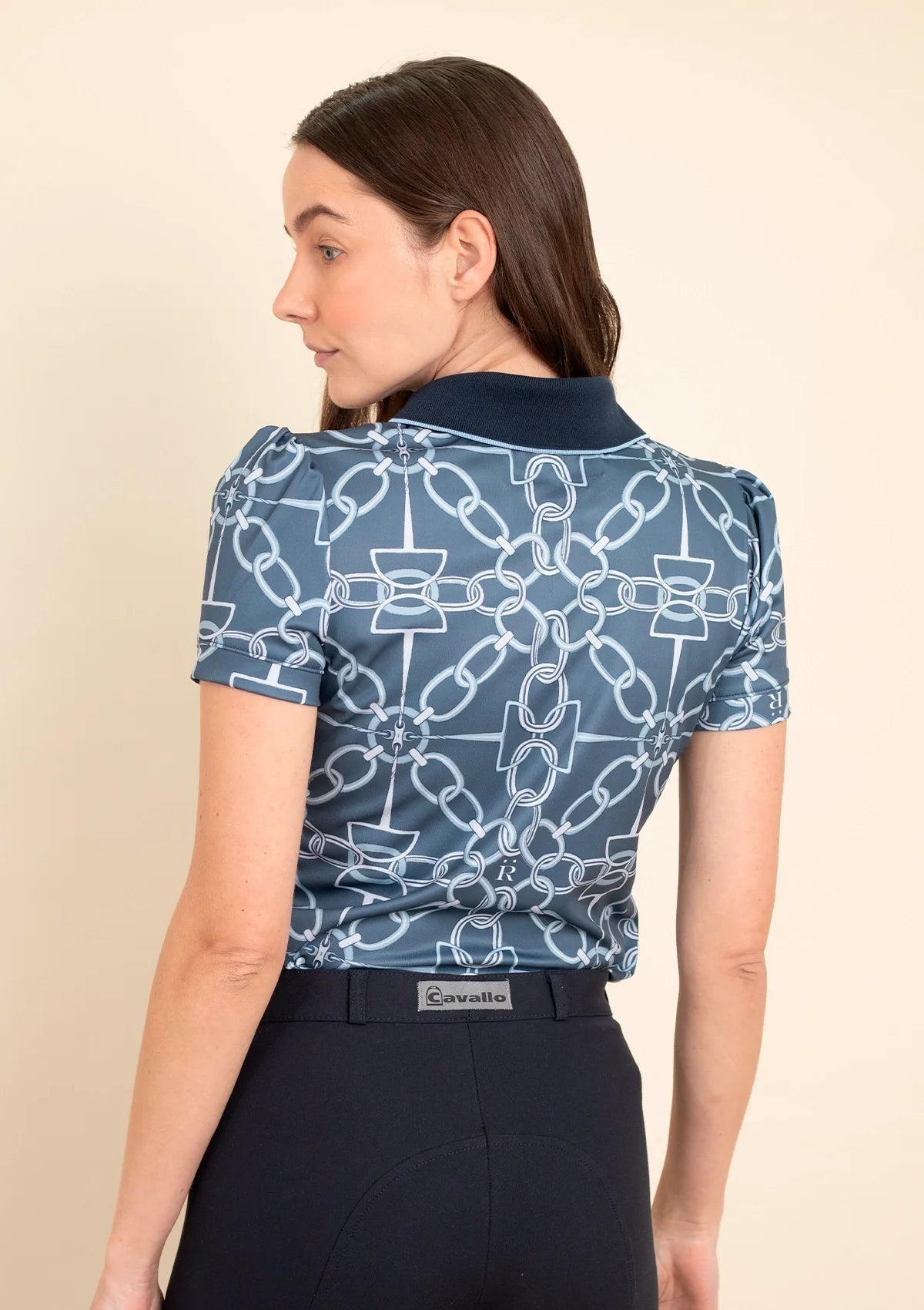 Olivia Polo - Shirt Short Sleeve | Chainlink Print | Navy - Rönner - Equiluxe Tack