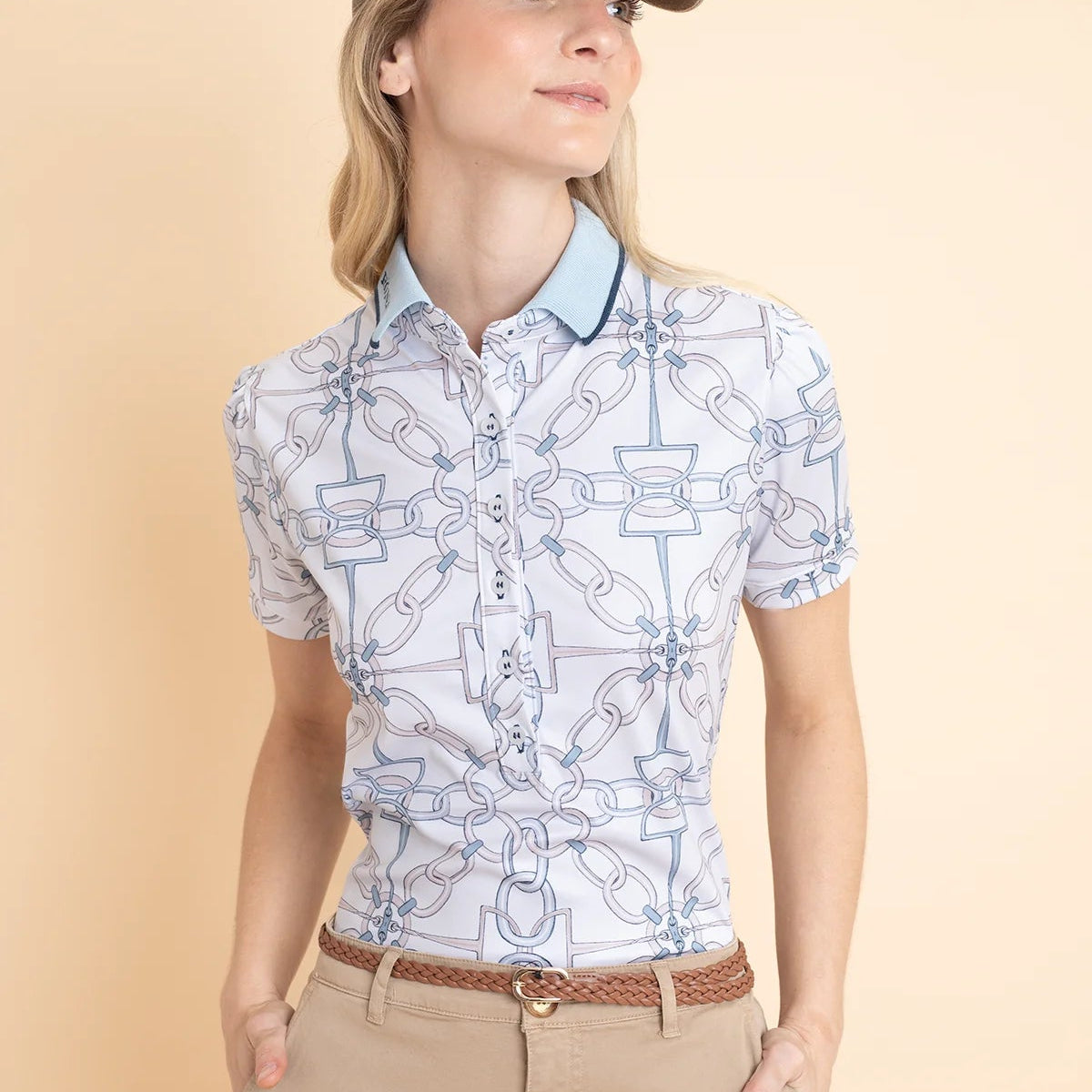 Olivia Polo - Shirt Short Sleeve | Chainlink Print | Powder - Rönner - Equiluxe Tack