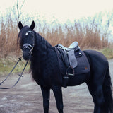 Onyx and Golden Brown satin dressage saddle pad - MASEGO horsewear - Equiluxe Tack