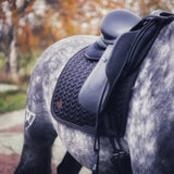 Onyx and Golden Brown satin dressage saddle pad - MASEGO horsewear - Equiluxe Tack