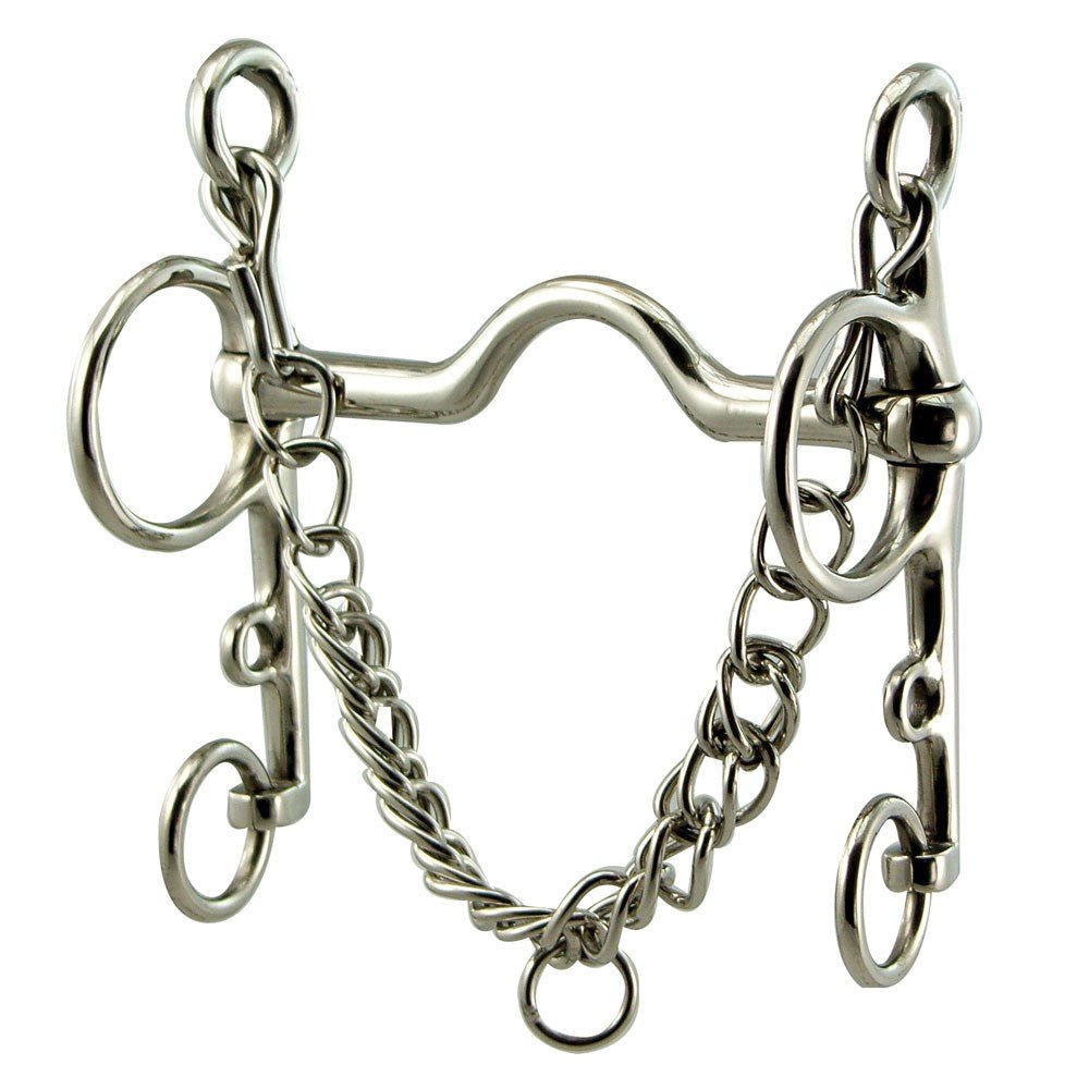 Pelham Medium Port Stainless Steel 5" Bit with 6"Cheeks with Curb Chain & Hooks - Equiluxe Tack - Equiluxe Tack