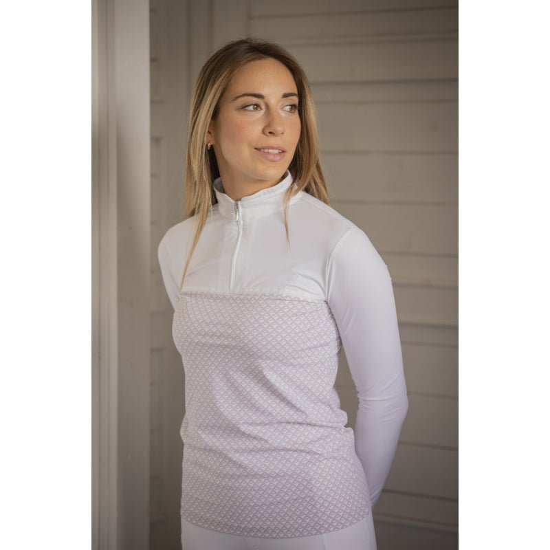 Pénélope Debbie Long - Sleeve Show Polo Shirt - White & Pink - Pénélope - Equiluxe Tack