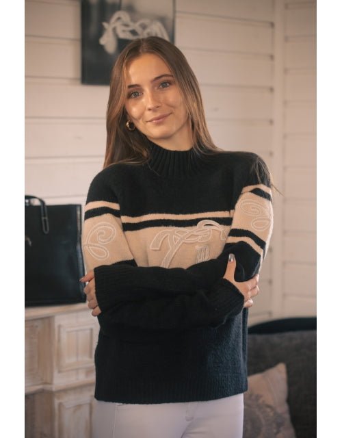 Penelope Noris Pullover Sweater - Black & Camel - Equiluxe Tack
