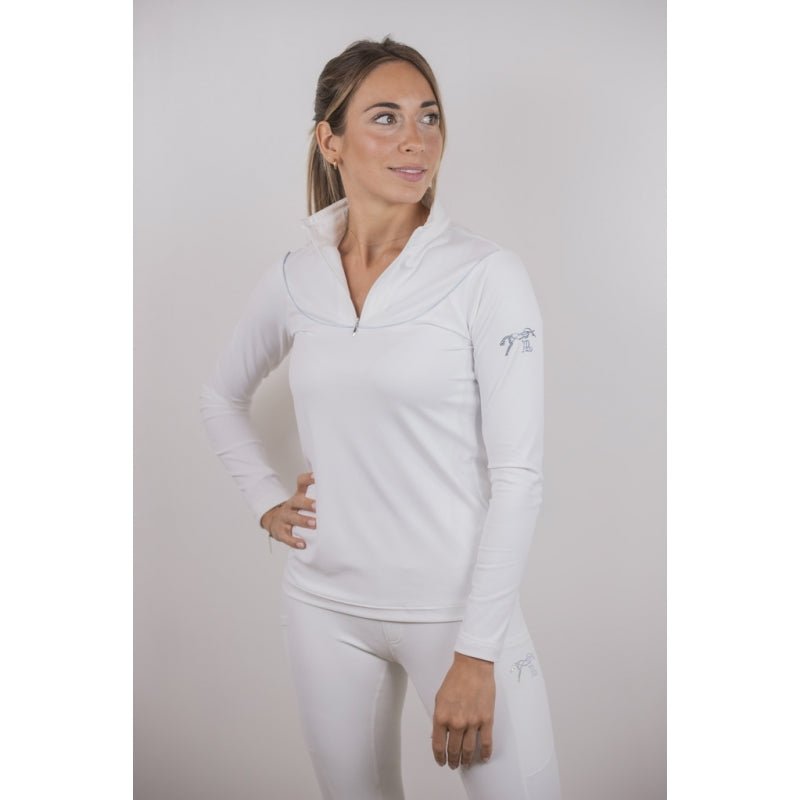 Pénélope Toscane Long - Sleeve Show Polo Shirt - White - Pénélope - Equiluxe Tack