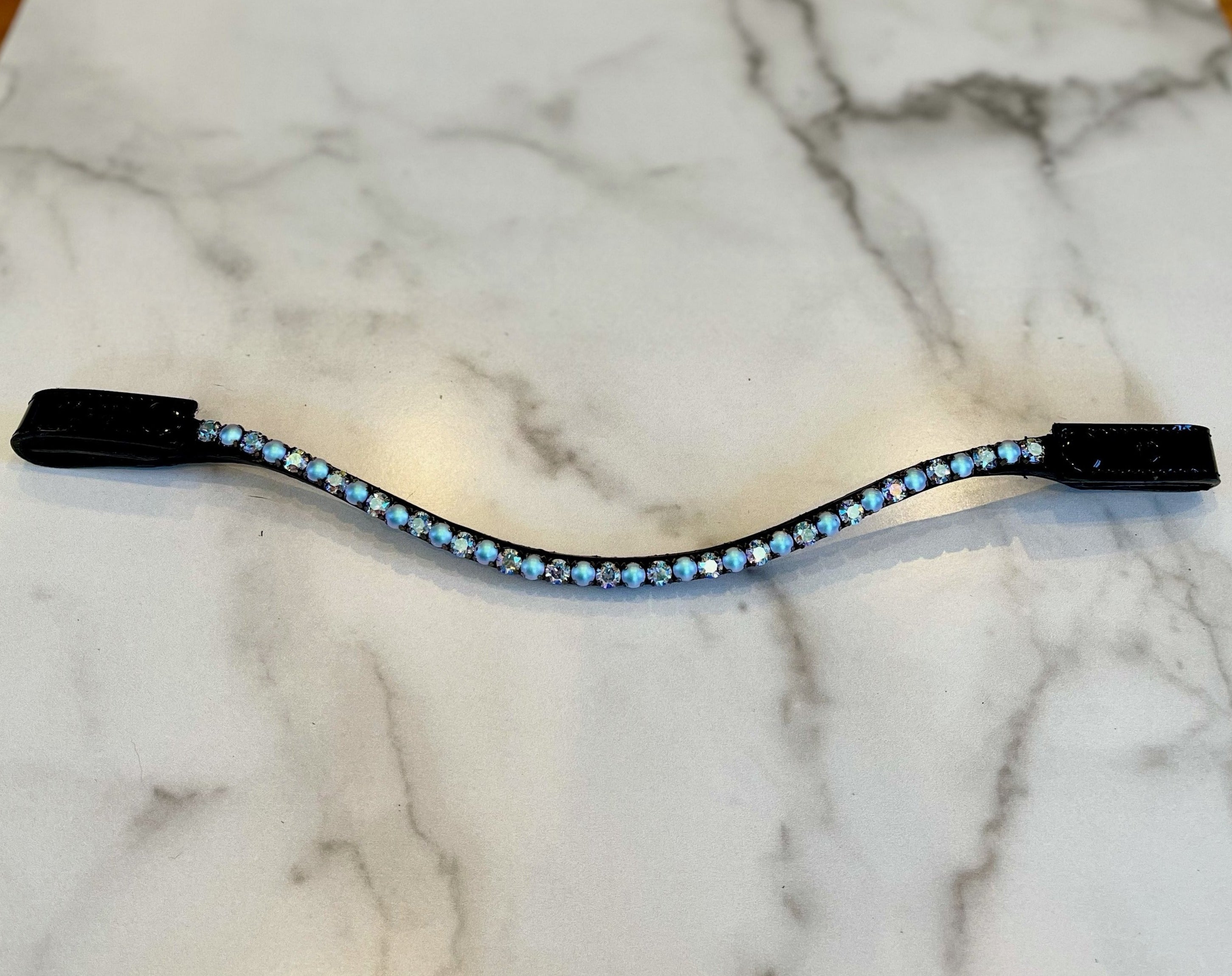 Perfectly Pearl Parisian Blue - Crystal Slimline Browband with Snaps - Halter Ego® - Equiluxe Tack