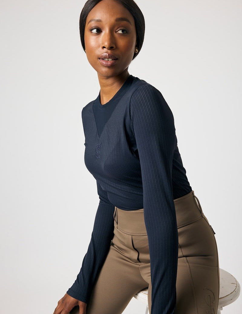 PS of Sweden Leandra Long Sleeve Striped Mesh Top - Navy - PS of Sweden - Equiluxe Tack