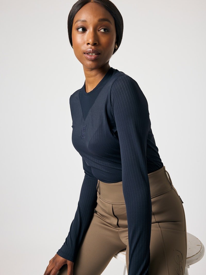 PS of Sweden Leandra Long Sleeve Striped Mesh Top - Navy - PS of Sweden - Equiluxe Tack