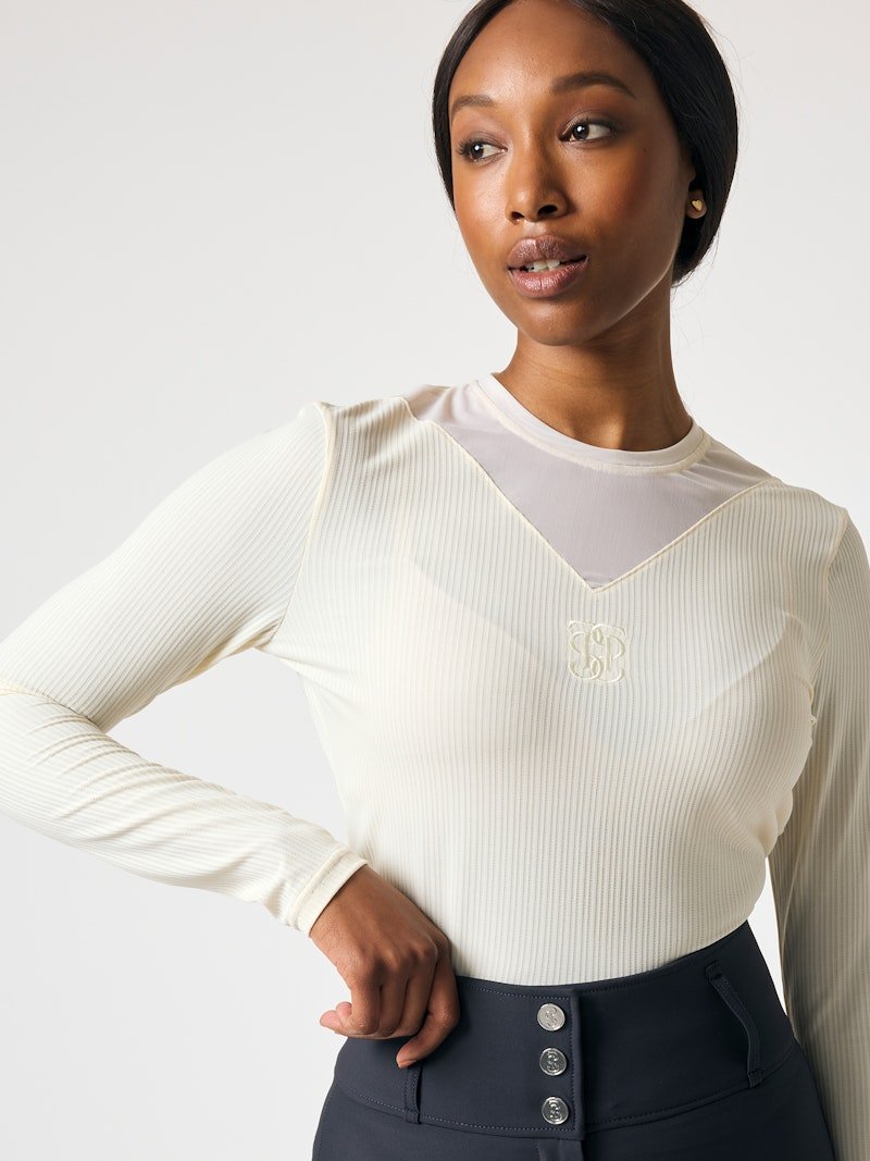 PS of Sweden Leandra Long Sleeve Striped Mesh Top - Vanilla Beige - PS of Sweden - Equiluxe Tack