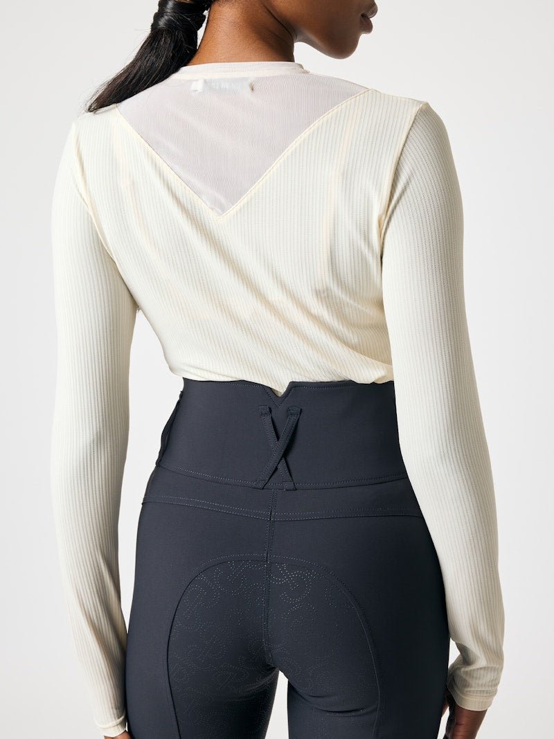 PS of Sweden Leandra Long Sleeve Striped Mesh Top - Vanilla Beige - PS of Sweden - Equiluxe Tack