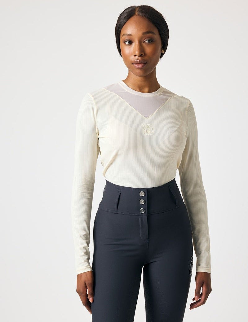 PS of Sweden Leandra Long Sleeve Striped Mesh Top - Vanilla Beige - PS of Sweden - Equiluxe Tack