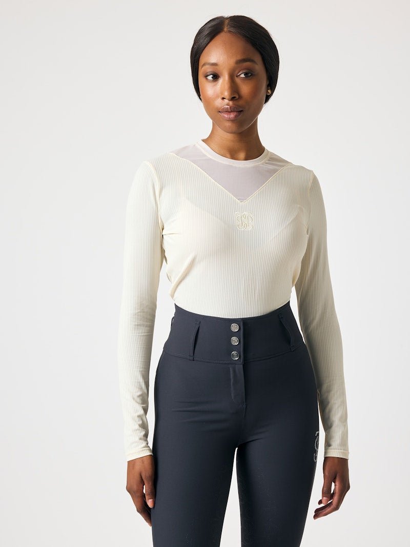 PS of Sweden Leandra Long Sleeve Striped Mesh Top - Vanilla Beige - PS of Sweden - Equiluxe Tack